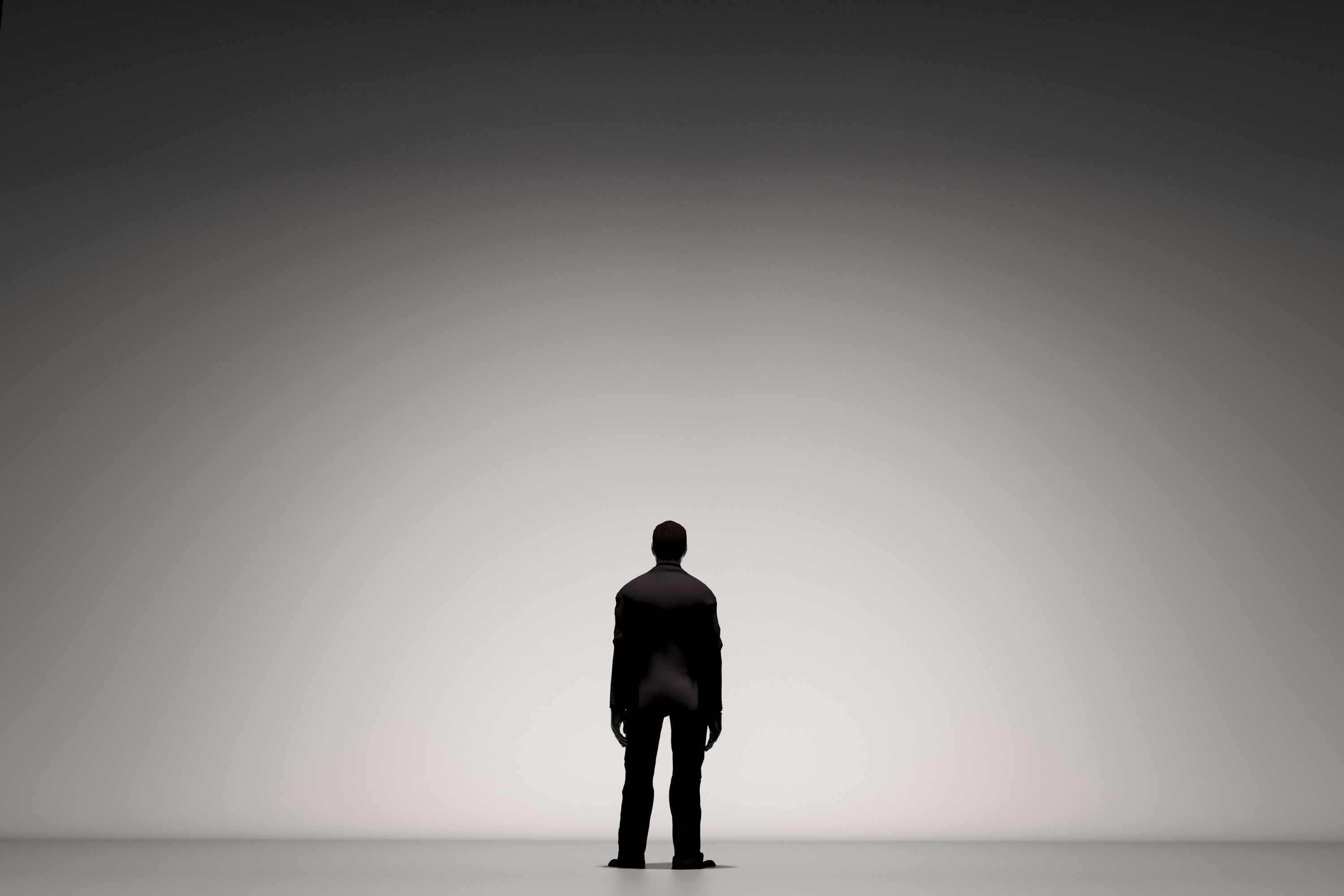 Businessman Standing on Grey Background